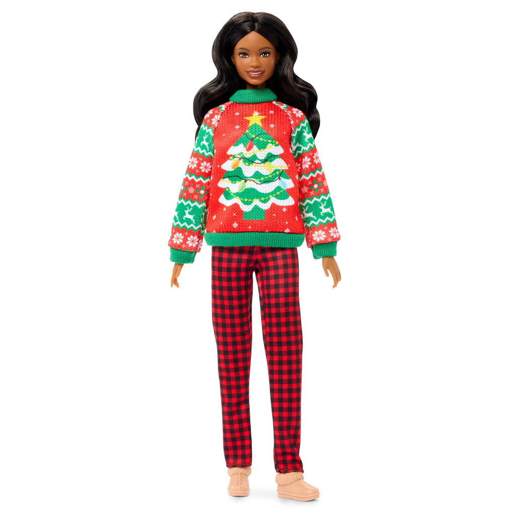 Barbie Holiday Sweater Doll with Long Brunette Hair
